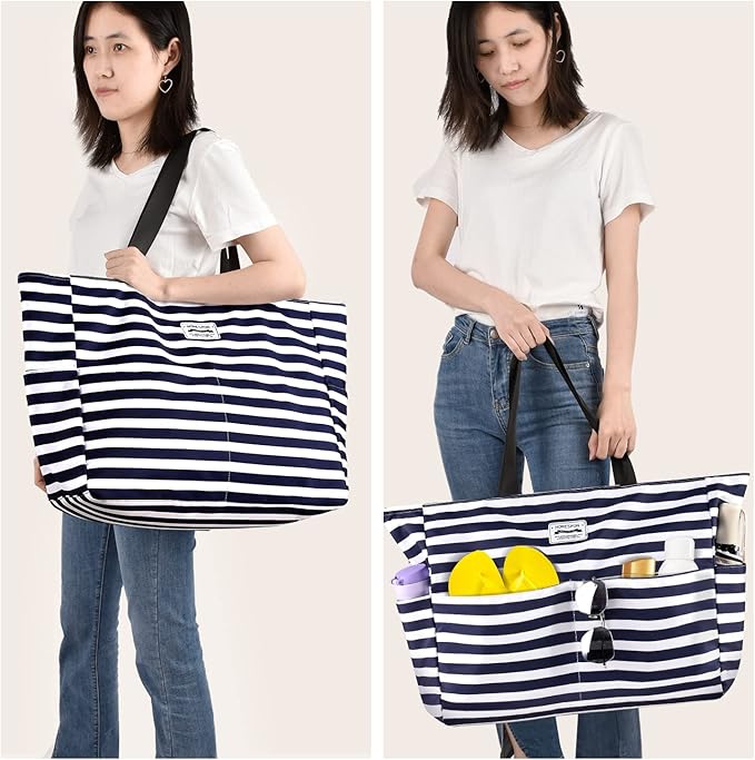 HOMESPON Large Waterproof Beach Bag for Women Sandproof Tote Bag Pool Bag with Zipper and Pockets for Travel Vacation Gym