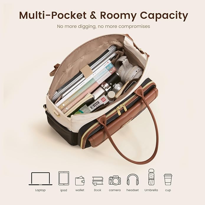 LOVEVOOK Teacher Tote Bag for Women, Laptop Bag Briefcase with Accordion File Pocket, Nurse Handbag for Work, Travel, College | Large Cup Holder, Laptop Compartment, Trolley Sleeve