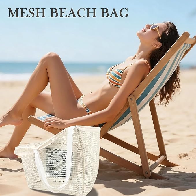 Fammart Mesh Beach Bag for Women, Summer Straw Tote Hobo Pool Bags with Zipper Pocket, Travel Vacation Cruise Essentials 2026