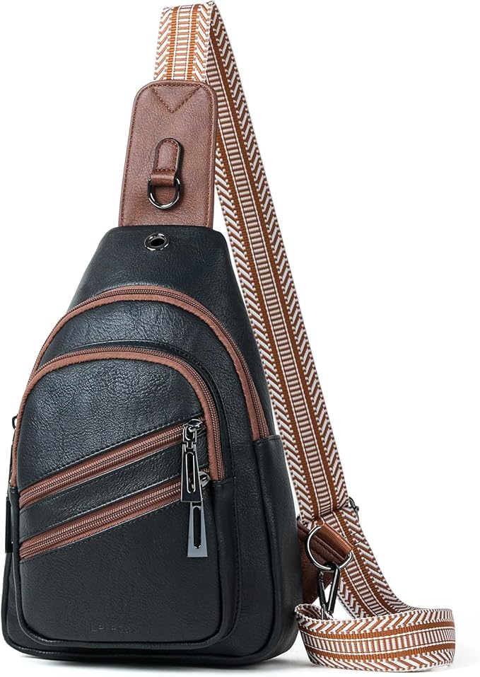 7L Crossboydy Sling Bag for Women Vegan Leather Crossbody Purse Fanny Pack Chest Bag for Travel,Black Brown