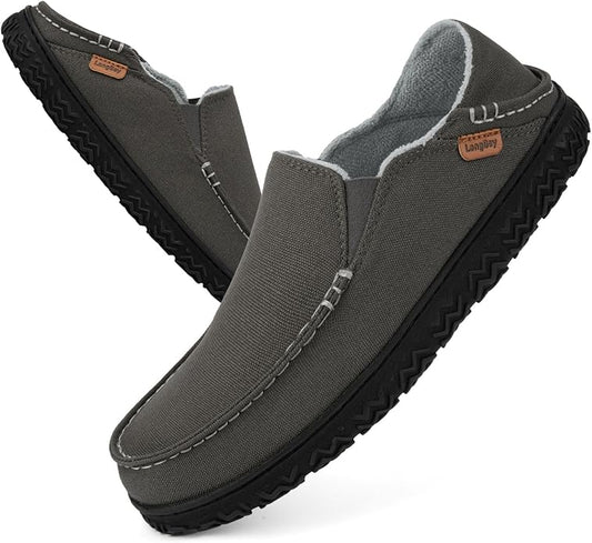 LongBay Men's Moccasin Slippers Comfy Warm Memory Foam House Shoes Winter for Indoor Outdoor