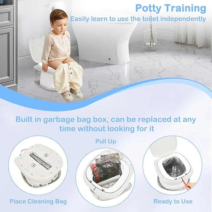 Travel Potty for Toddlers, Portable Potty Chair with 1 Roll Premium Waste Bags - Kids Toilet for Car, Camping, Indoor Outdoor - Easy Clean Training Seat (White Gray) by Yszawmx