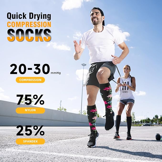 bropite Flora Compression Socks for Women & Men-Knee high 6 Pairs 20-30mmhg Support Running Nurse Travel