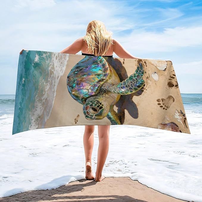 Microfiber Tourmaline Turtle Beach Beach Towel Oversized 62x31 Sand Free & Quick Dry Travel Towel for Adults Super Absorbent Lightweight Thin Pool Towels for Swim Camping Yoga Gym Vacation Essentials