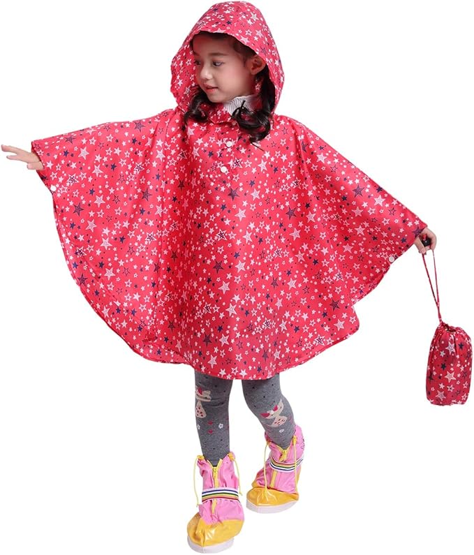 Spmor Kids Rain Poncho Hooded Jacket Rain Coat
