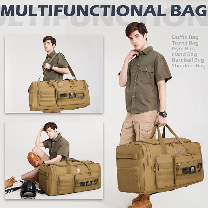 135L Large Duffle Bag, Heavy Duty Duffle Bag for Travel, Extra Large Sports Gym Equipment Bag for Soccer Baseball Basketball Hockey Football, Brown