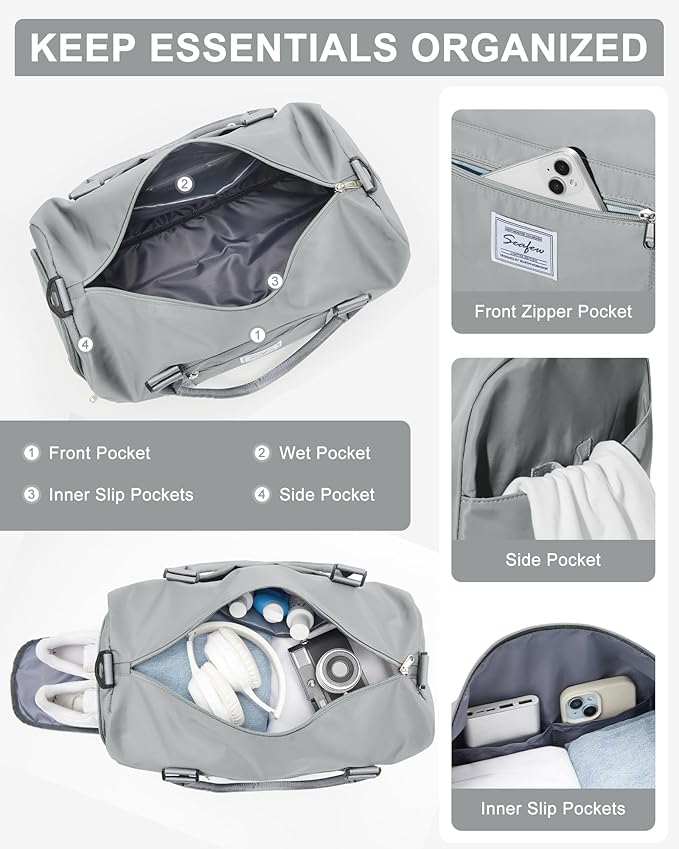 Gym Bag Womens Mens with Shoes Compartment and Wet Pocket Travel Duffel Bags for Women for Plane Sport Gym Tote Bags with Toiletry Bag Waterproof Weekend Overnight Carry on Bag Hospital Holdalls