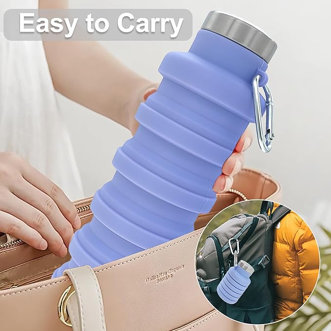 YCT Collapsible Water Bottle 17oz（500ml），Travel Portable Sport Water Bottle，Reusable Silicone Foldable Water Bottles for Gym Camping Hiking (Grey)