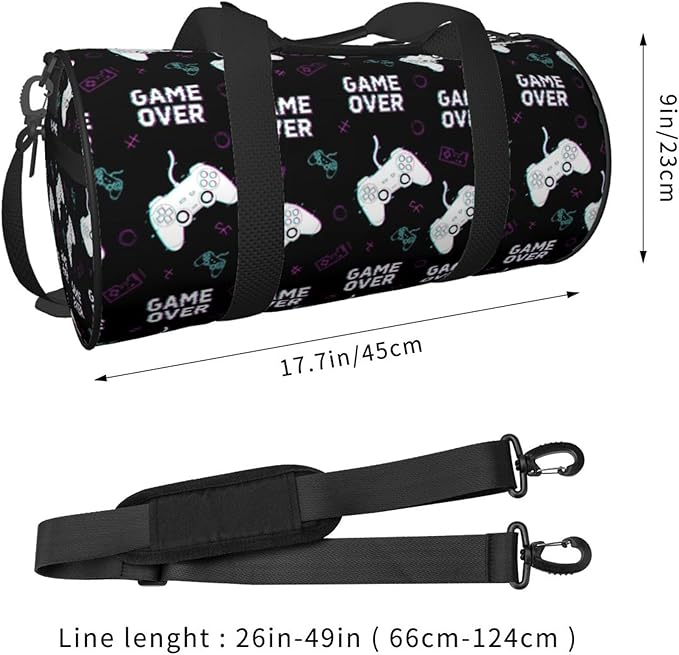 Unique Sports Gym Bag Workout Lightweight Duffel Bags Cool Video Games Joystick Game Over for Men and Women