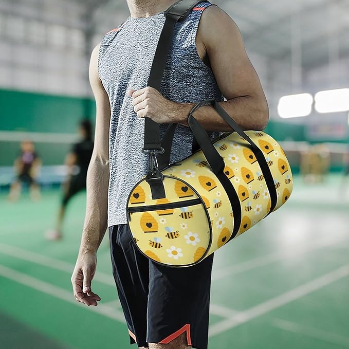 Workout Lightweight Duffel Bags Honey Bee Hive Yellow Basketball Football Weekender Bag Foldable Gym Travel Bags for Men Women