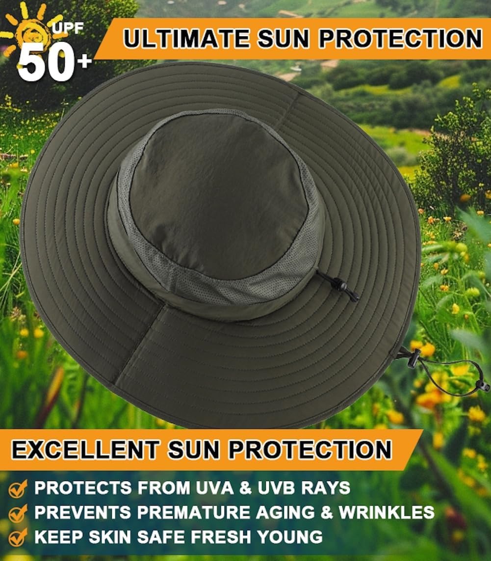 Home Prefer UPF50+ Mens Sun Hat Wide Brim Fishing Hat Foldable Large Brim UV Protection Sun Hat for Men Women Beach Gardening