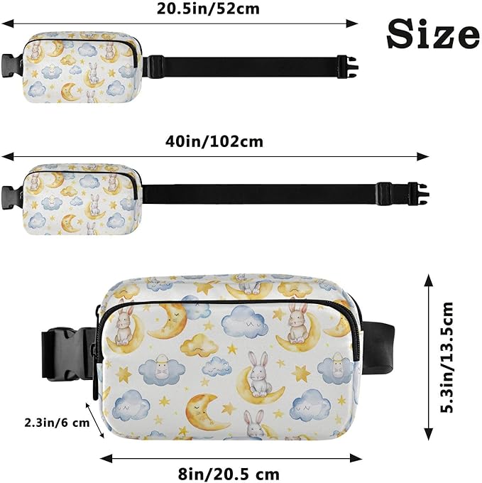 Kawaii Bunnies Cloud Moon Fanny Pack for Women Men Water Resistant Fashion Waist Packs with Adjustable Strap Belt Bag for Travel Workout Jogging Hiking 21219461