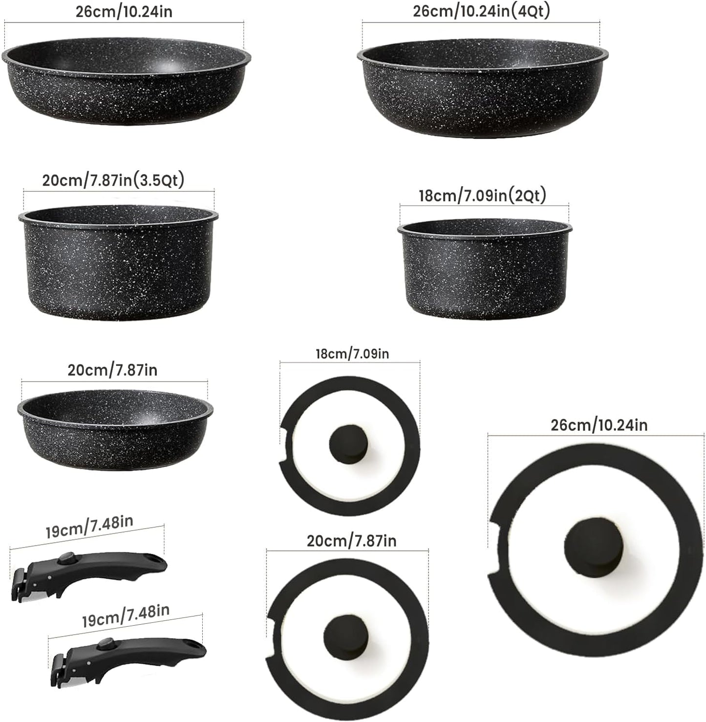 Pots and Pans Set, Nonstick Detachable Handle Cookware Set, Induction Kitchen Cookware Set with Removable Handle, Healthy Non Stick Cookware, Dishwasher ＆ Oven Safe, PFOA Free