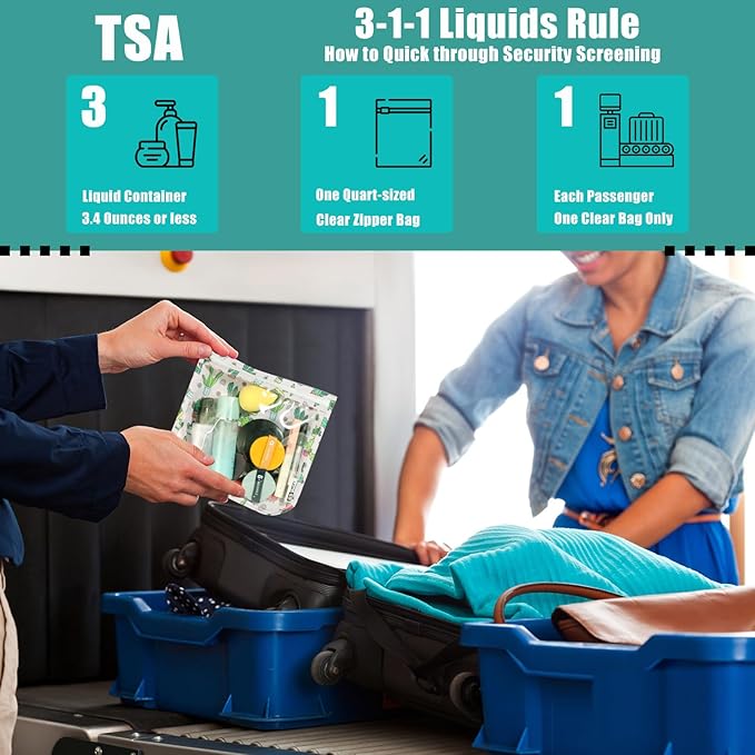 TSA Approved Toiletry Bag, Set of 3 Clear Travel Toiletry Bag Quart Size Zipper Travel Pouch, Waterproof Makeup Cosmetic Bag for Women Men Kids Toiletries Carry on, Jungle