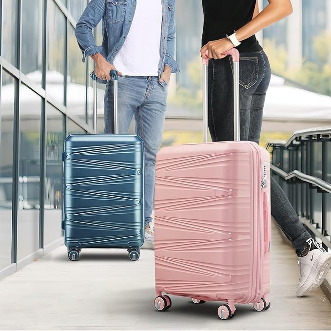4 Piece Luggage Set PP Hardshell, Expandable Suitcase Set (20/24/28) with 14" Cosmetic Case, Lightweight Spinner Wheels with TSA Lock, Detachable Wheels for Nesting Storage (Peacock Blue)
