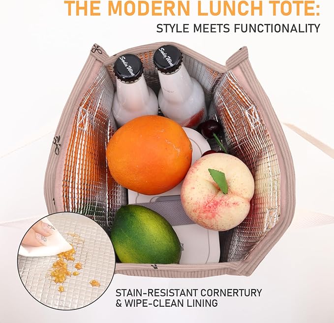 TELLUMO Corduroy Lunch Bag for Women Men Cute Lunch Bag Insulated Lunch Box with Large Capacity (7.5L) Reusable Lunchbag for Work, Picnic, Beach or Travel (S- Corduroy Pinkbow)