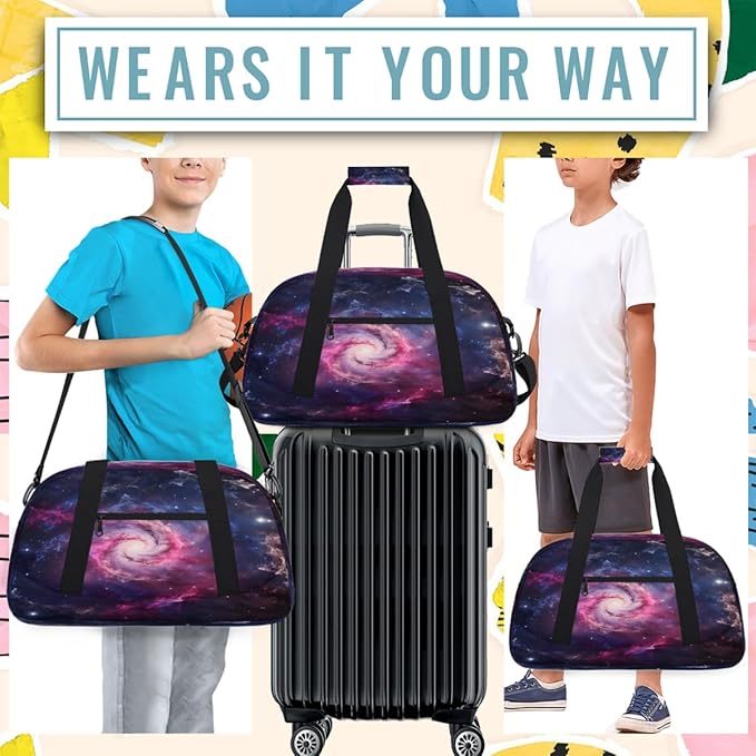 Travel Duffle Bag, Pink Purple Nebula Waterproof Weekender Overnight Bags for Women Men Lightweight Carry on Duffle Gym Bag for Travel, Sports, Fitness, Workout