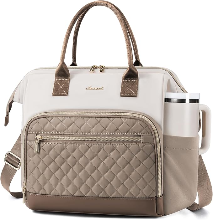 LOVEVOOK Lunch Bag Women, Insulated Adult Lunch Box for Women Work, Wide Opening Leakproof Cooler Tote Bag for Office Campus Picnic Beach with Shoulder Strap, Loncheras Para Mujer with Cup Holder