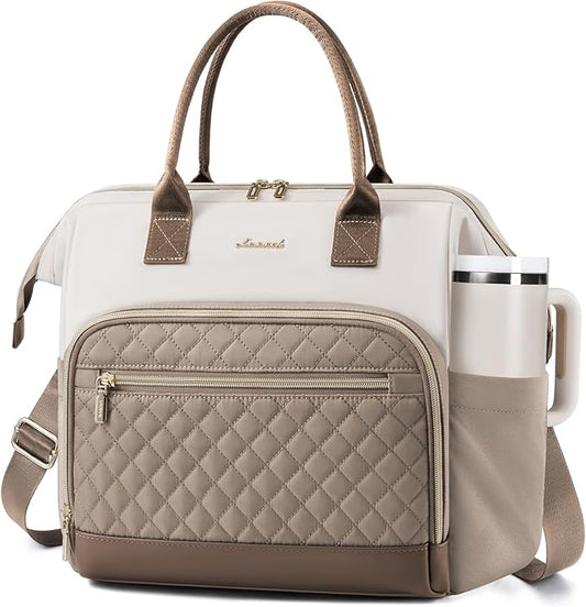 LOVEVOOK Lunch Bag Women, Insulated Adult Lunch Box for Women Work, Wide Opening Leakproof Cooler Tote Bag for Office Campus Picnic Beach with Shoulder Strap, Loncheras Para Mujer with Cup Holder
