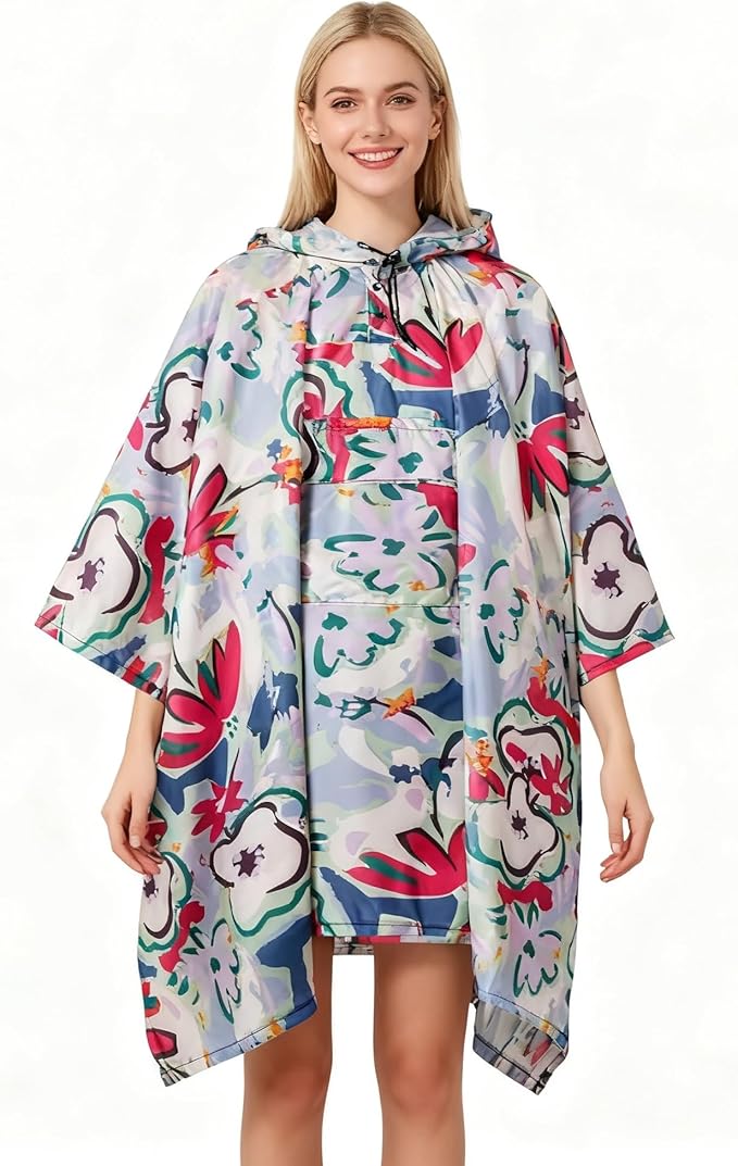 Hooded Rain Poncho for Adults - Waterproof Rain Coat and Lightweight Jacket 3-in-1 Multi-Function with Pockets
