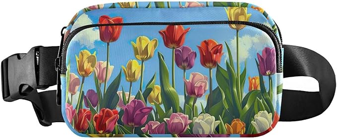 Vibrant Tulips Blossom Fanny Pack for Women Men Water Resistant Fashion Waist Packs with Adjustable Strap Belt Bag for Travel Workout Jogging Hiking 21220465