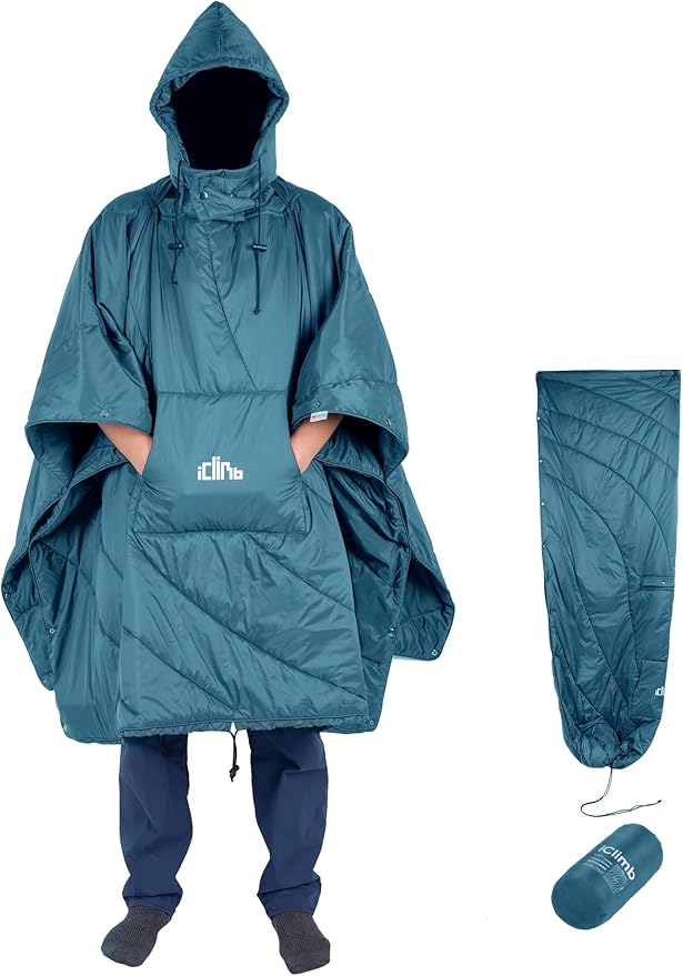 iClimb Hooded 3M Thinsulate Insulation Warm Camping Blanket Wearable Poncho Ultralight Compact