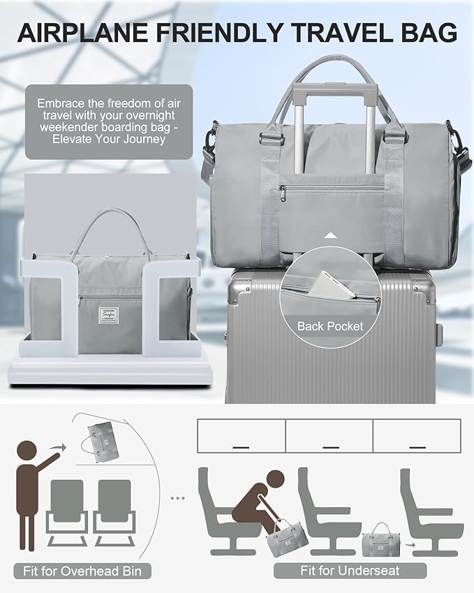 Gym Bag Womens Mens with Shoes Compartment and Wet Pocket Travel Duffel Bags for Women for Plane Sport Gym Tote Bags with Toiletry Bag Waterproof Weekend Overnight Carry on Bag Hospital Holdalls