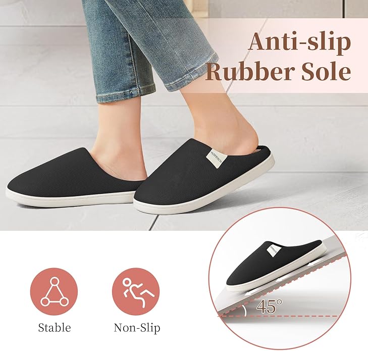 HUXMEYSON Slippers for Women, Womens Slippers Indoor Outdoor with Memory Foam, Cozy & Warm House Slippers for Woman with Anti-Slip Rubber Sole