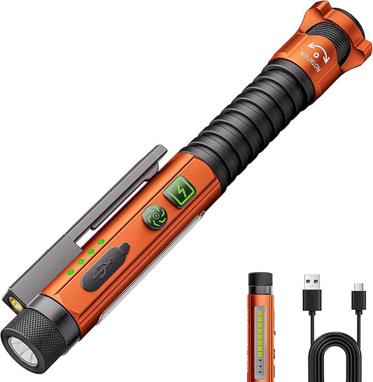 EDC Flashlight Rechargeable,800 Lumen Small Flashlight with Magnetic Clip & Base, 11 Modes LED Flashlight,Glass Breaker&Bottle Opener, USB-C Flashlight for Working,Home and Emergency