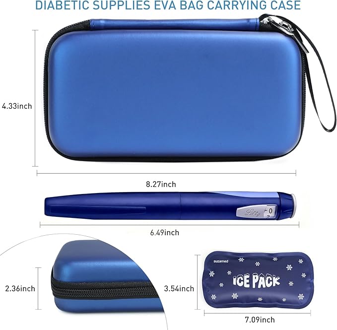 Insulin Cooler Travel Case,EVA Insulation Travel Medicine Kit with 2 Ice Packs for Diabetes Care,Insulin Pen and Other Diabetic Supplies (Blue)