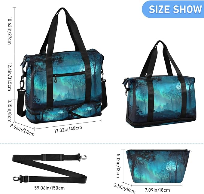 Travel Duffel Bags for Women Cute Forest Deer Silhouette Print Sports Duffel Bags Gym Bags with Shoes Compartment Tote Bag Weekender Bag for Travelling