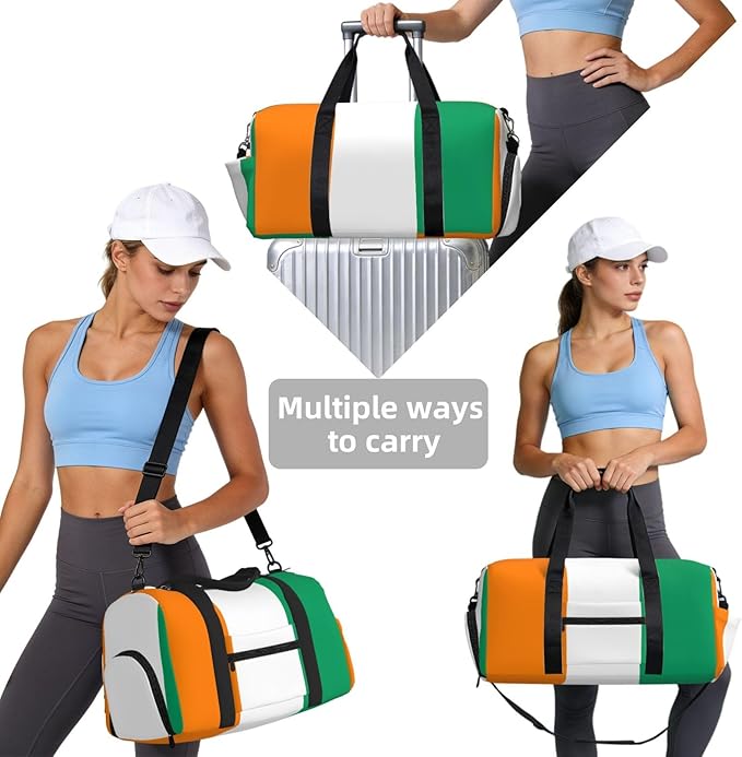Flag of Cote d'Ivoire Print Gym Bag with Shoe Compartment for Women Men, 17.7in Sports Duffle Weekender Tote, Overnight Travel Duffel Bag Carry On