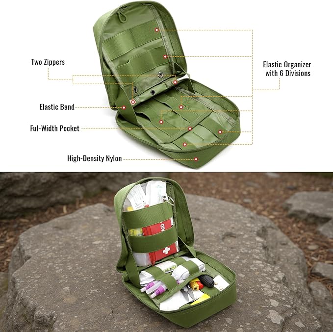Qavctw Tactical Pouch Utility Organizer Molle Pouches EMT Ifak Medical First Aid Kit Utility Pouch with Two Zippers for Outdoor Tactical Survival Bag