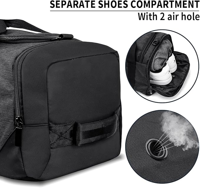 Gym Duffle Bag Backpack Waterproof Sports Duffel Bags Travel Weekender Bag for Men Women Overnight Bag with Shoes Compartment Black-Perfect Fathers Day Gifts for Dad/Men/Husband