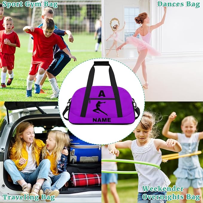 Personalize-Kids-Sports-Duffel-Bags With Custom Name Text Carry-On Overnight Travel Gym Lightweight Dance Pattern Sports Bags For Girls Boys Kids,Lilac 3