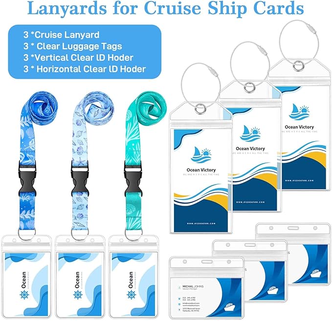 Cruise Lanyard for Ship Cards, Ship Lanyards with Waterproof Luggage Tags Clear ID Badge Holder Cruise Essentials Accessories for Cruise Cards Ship Key Card Sea Pass