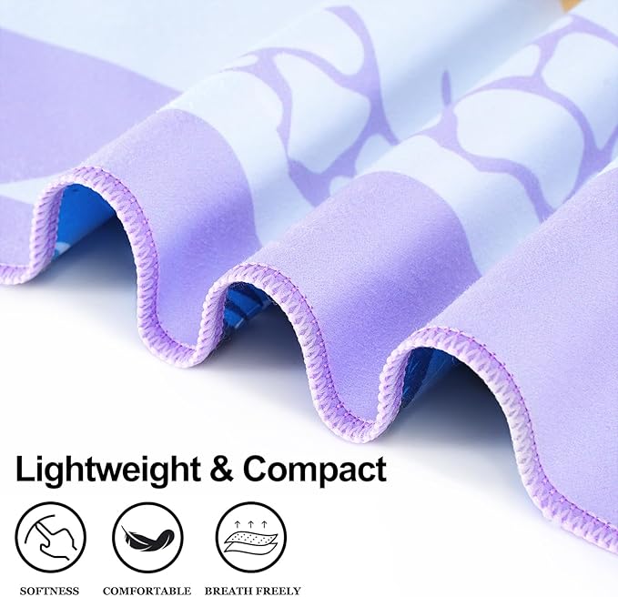2 Packs Lightweight Thin Microfiber Beach Towel Oversized Quick Dry Compact Sandproof Clearance Towels Sand Free Camping Swimming Easy Pack Travel Accessories Essentials Women Turtle Purple Green