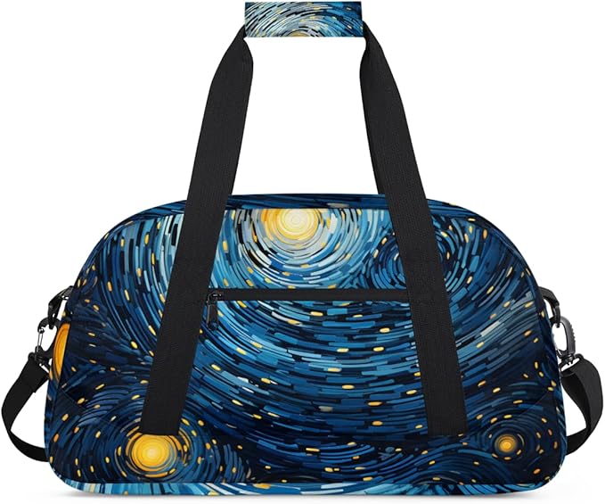 Starry Night Gym Travel Duffle Bag for Women & Men with Front Zipper Pocket for Sports, Overnight, Weekender, Carry On,Workout & Dance Bag,Stars Sky,18.9 * 8.7 * 10.6 in