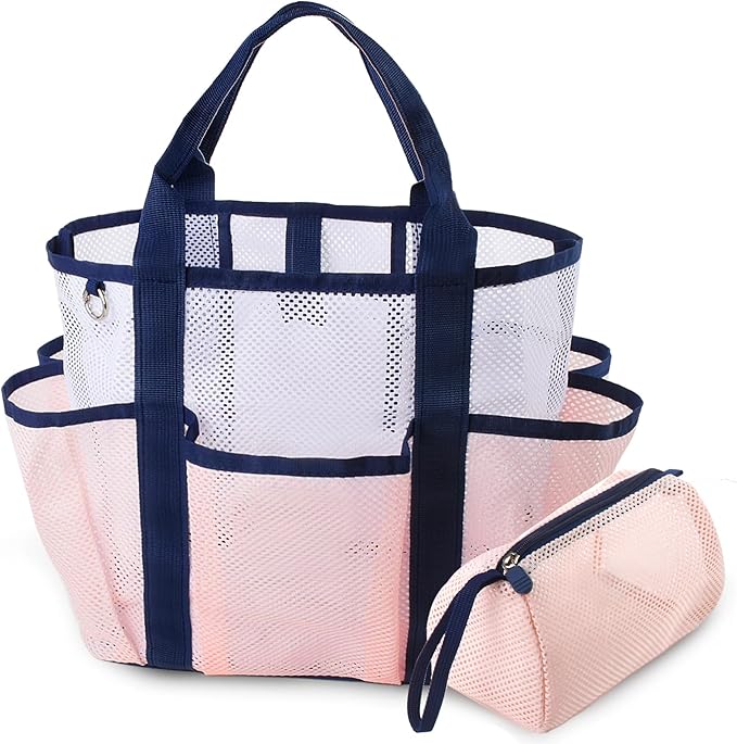 Beach Bag with Cooler, Mesh Beach Bag for Women Cruise Pool, Packable Waterproof Sandproof Travel Tote Bag with 8 Pockets