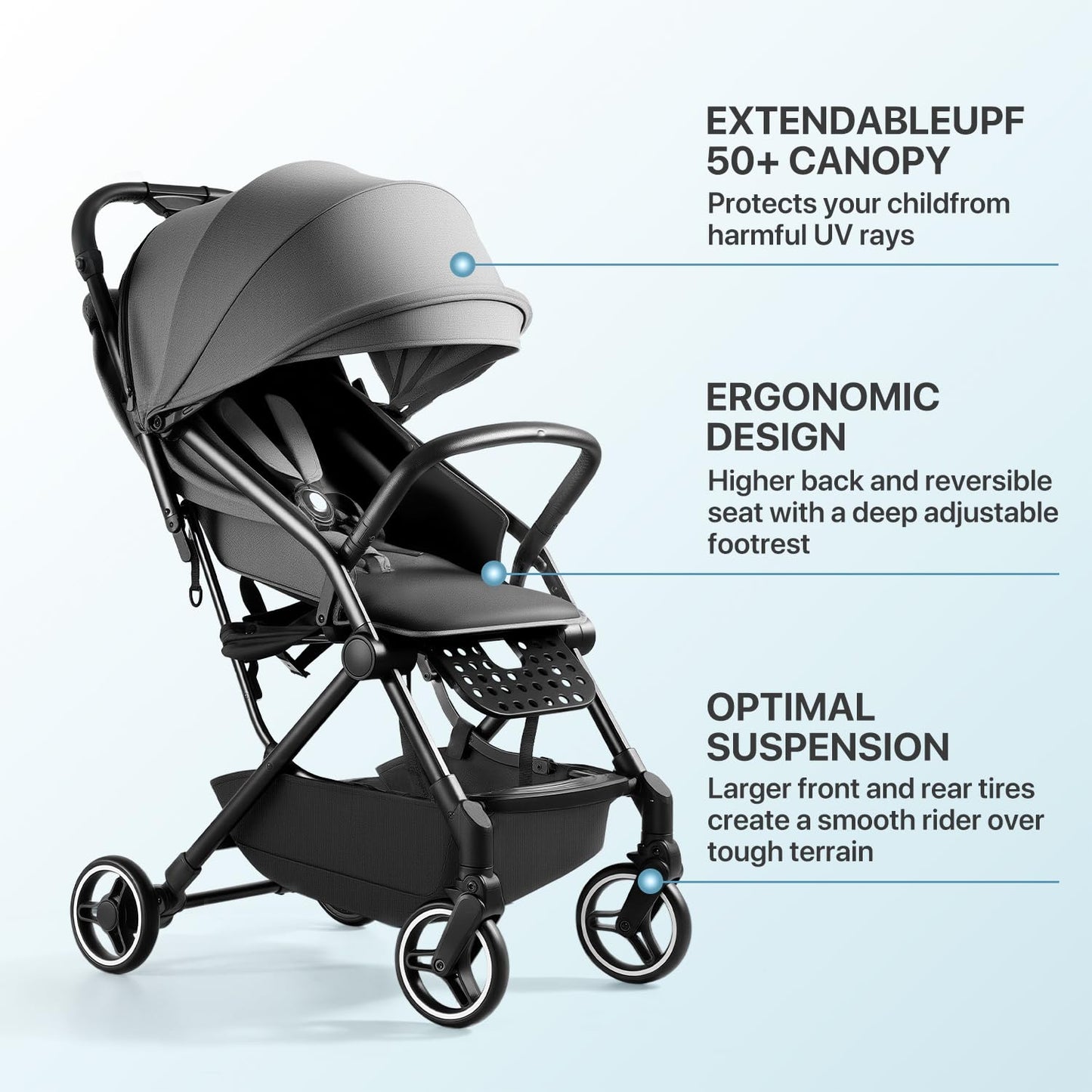 Lightweight Stroller Compact Travel Stroller for Airplane One-Click Folding with Reclining Seat, UV Protection Canopy,Silent All-Terrain Wheels,Umbrella Strollers for Toddlers 0-4