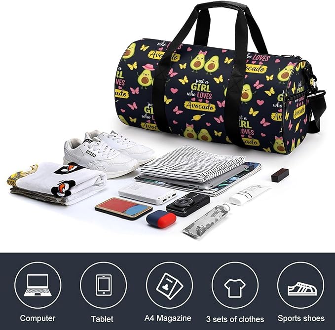 Foldable Gym Travel Bag Just A Girl Who Loves Avocado Overnight Weekender Travel Bag Dance Sports Gymnastics Bags Unisex Overnight Bags