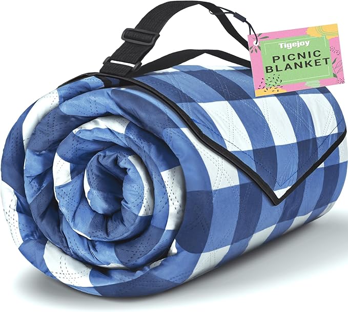 TigeJoy Extra Large Picnic Blanket Waterproof Foldable 80''x80'', Outdoor Picnic Mat Beach Blanket Sandproof for Park, Grass, Travel, Hiking, Camping Essentials, Gingham Picnic Blanket