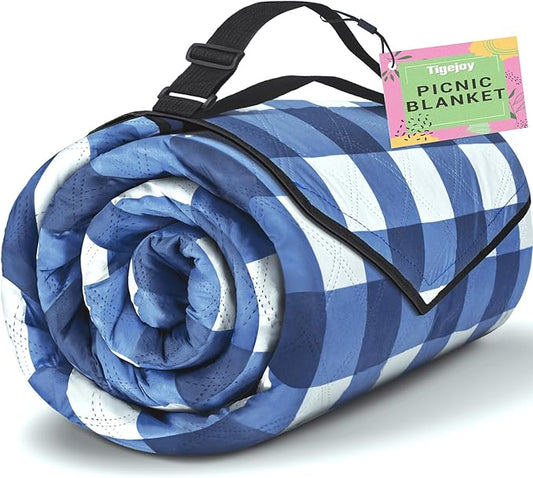 TigeJoy Extra Large Picnic Blanket Waterproof Foldable 80''x118'', Outdoor Picnic Mat Beach Blanket Sandproof for Park, Grass, Travel, Hiking, Camping Essentials, Gingham Picnic Blanket