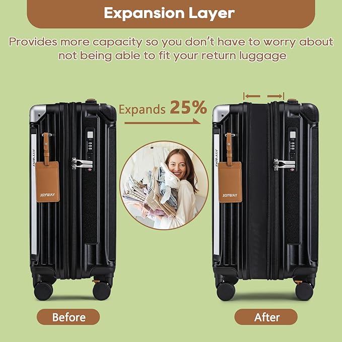 Joyway 5 Piece Luggage Set with Cup Holder, Expandable 25% Capacity, Includes Handbag, Anti Slip Wheels, Hook, Smart Carry On Suitcase for Men and Women, Spinner Travel Black