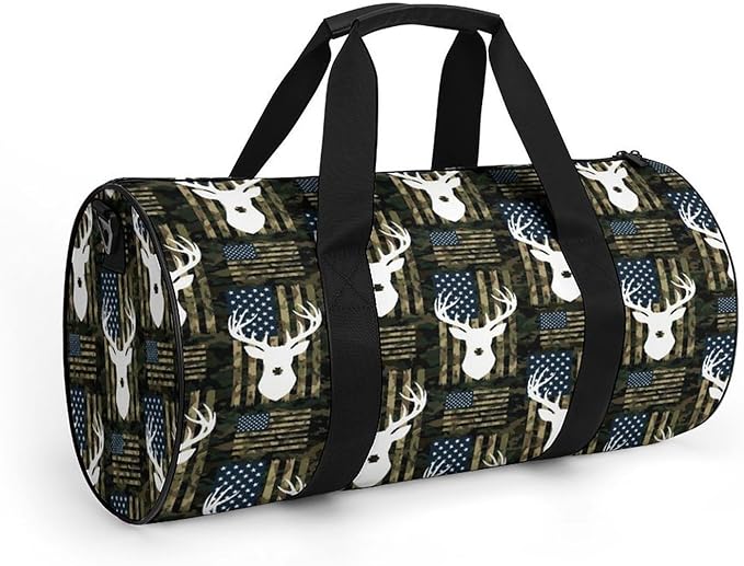 Beach Swim Bags American Flag Camo Deer Men Women Duffle Bag Foldable Gym Bag Lightweight Travel Sports Bags for Men and Women