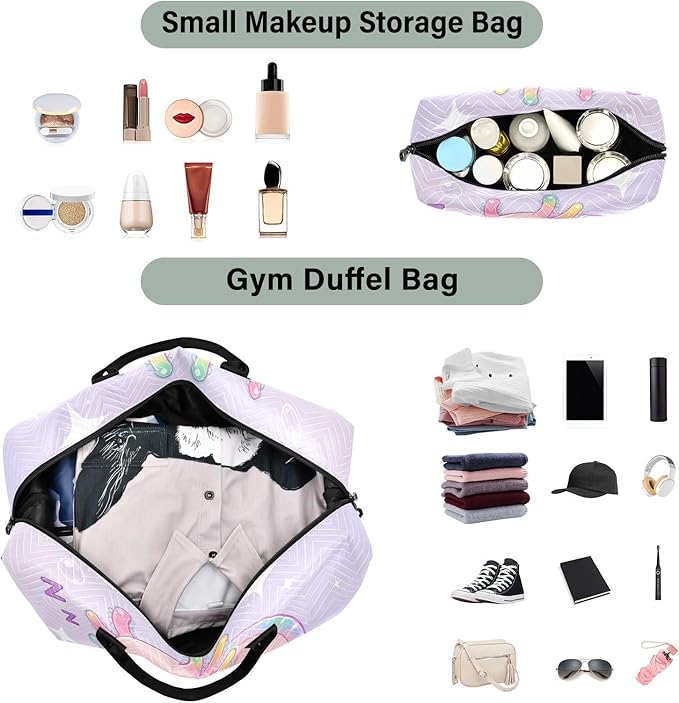 Travel Duffle Bag, Sleep Axolotl Strawberry Gym Bag with Storage Bag Weekender Overnight Bag for Men Women Trip Sports Yoga