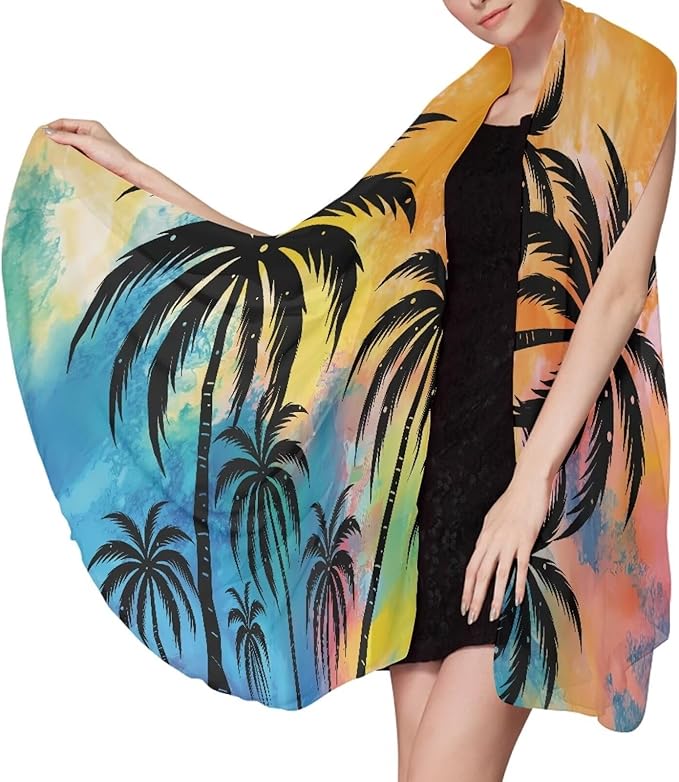 Beach Towel – Oversized (110"x 78") Absorbent Lightweight Thin Towels for Adults - Quick Dry, Easy to Carry Sand Free Travel Towel for Swimming Vacation, L, Coconut Tree Silhouette Print
