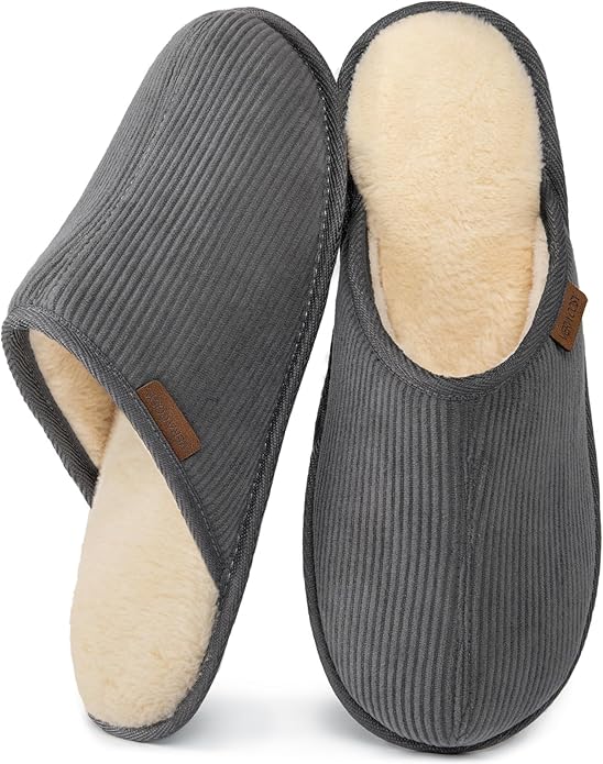 VeraCosy Men's Corduroy Scuff Slippers Soft Comfy Memory Foam Non-slip Indoor House Shoes