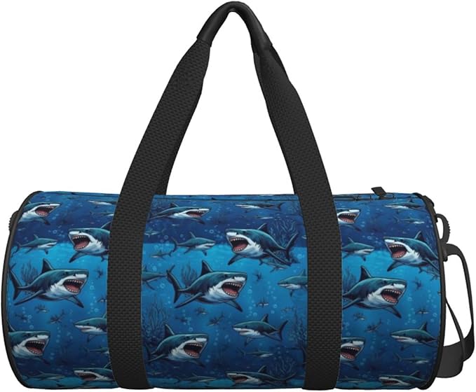 Small Gym Bag Waterproof Duffle Bag Cool Dinosaur And Ocean Sharks for Men Women Workout Bag for Travel, Sports, Fitness, Training, Yoga, Hospital