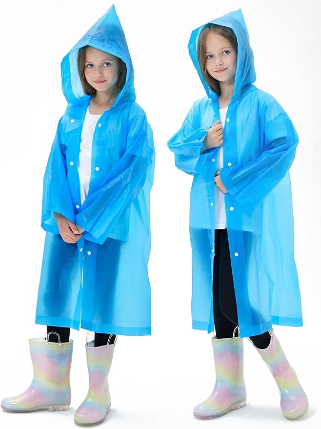 2 Pack Reusable Waterproof Raincoat EVA Emergency Rain Ponchos One Size Rain Jacket for Children, Boys and Girls
